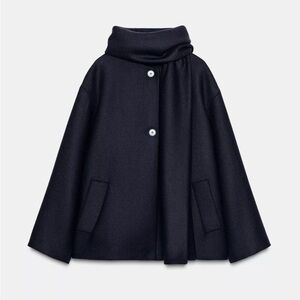 Zara Wool Blend Short Coat with Scarf XL